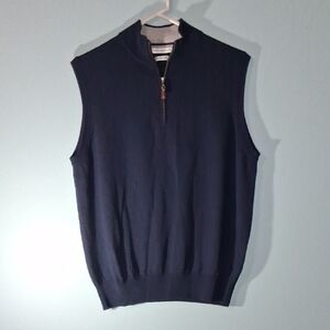 Peter Millar Dark Blue 100% Italian Merino Wool 1/4 Zip Sweater Vest Size L